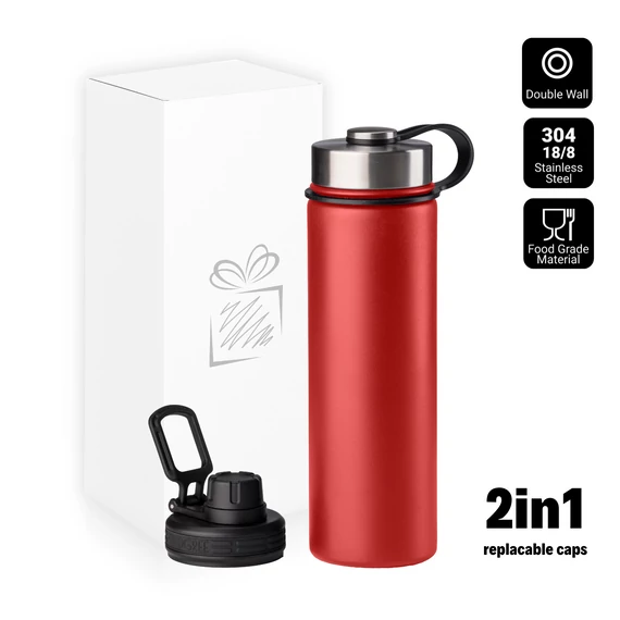 ÉSZAKI STÍLUSÚ TERMOSZ BÖGRE 650ml KÉT ZÁRÓELEMMEL PIROS