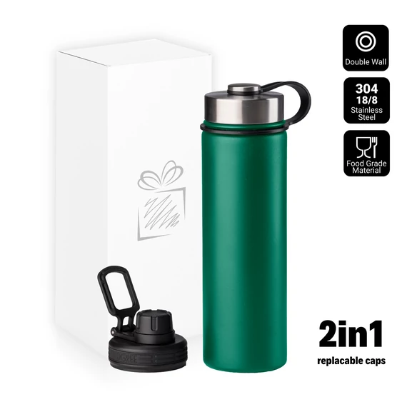 ÉSZAKI STÍLUSÚ TERMOSZ BÖGRE 650ml KÉT ZÁRÓELEMMEL ZÖLD
